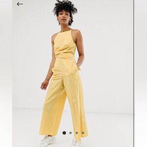 Asos design linen stripe twist front jumpsuit
